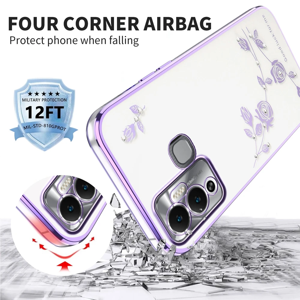 حافظة هاتف لامعة لهاتف انفينيكس نوت 40 30 برو 30 Vip 30i Zero 40 30 Coque حجر الراين شفاف ناعم غطاء خلفي مقاوم للصدمات من البولي يوريثان