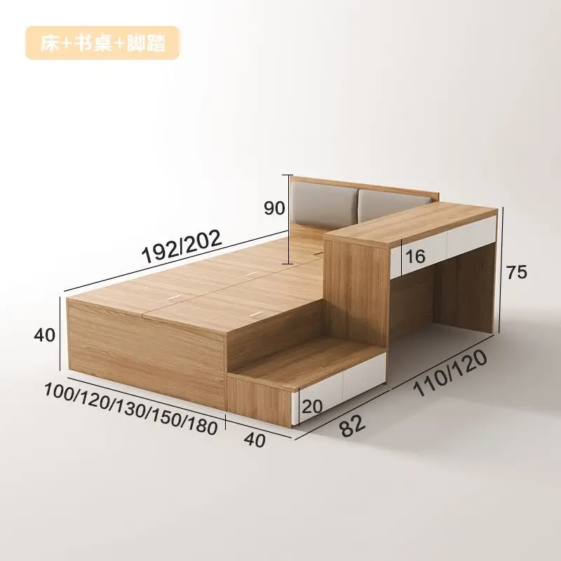 Bedroom tatami storage bed wardrobe combination