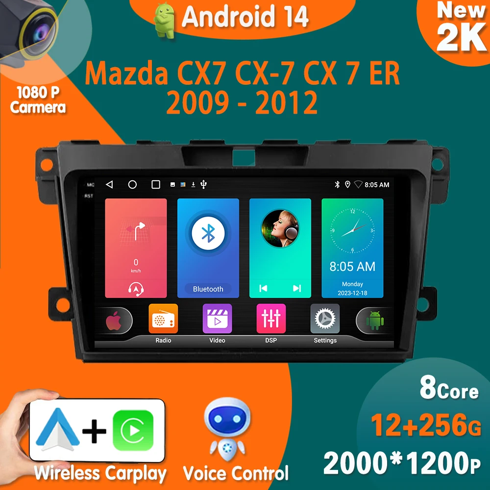 Android 14 For Mazda CX7 CX-7 CX 7 ER 2009 - 2012 Car Radio Stereo Multimedia Video Player Navigation GPS