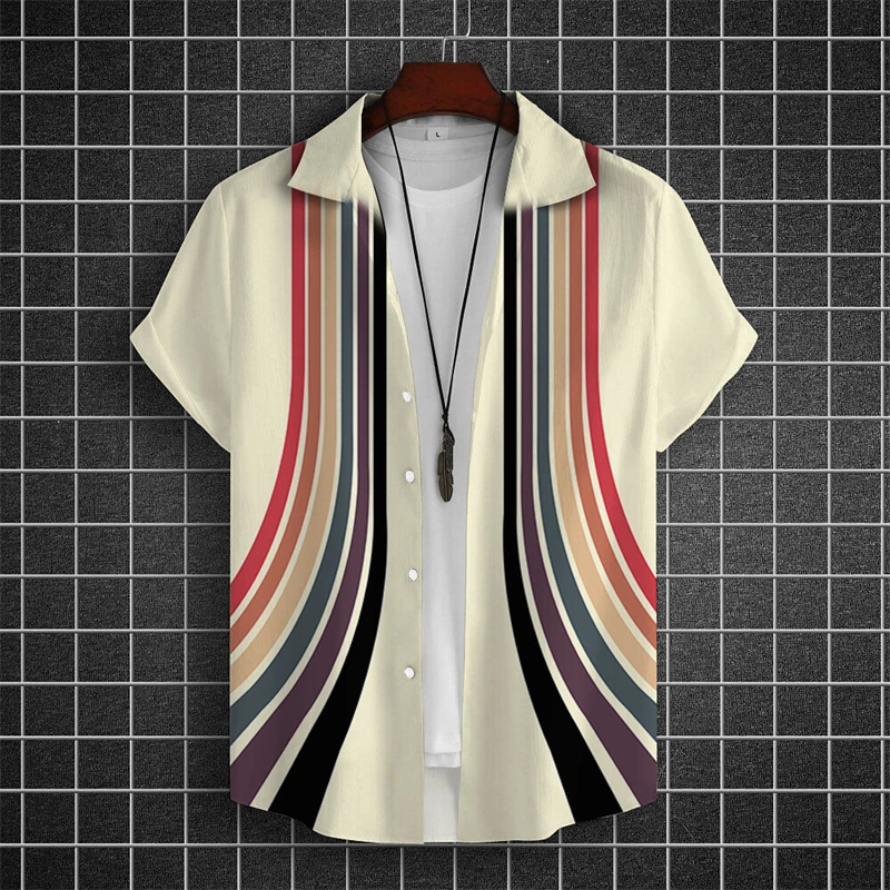 2024 Simple Shirt Men's 3D Stripe Printing Oversized Stripe Loose Shirt Casual Short Sleeve Tops Daily Street Tops