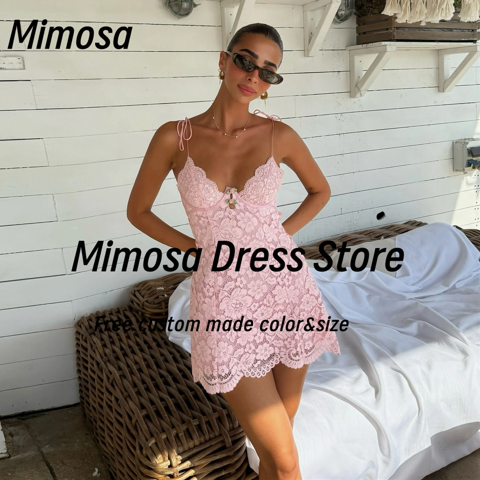 

Mimosa Mini Lace Prom Dresses Spaghetti Sweetheart Homecoming Dress Sexy Back Robe Des Cocktail Party Club Gowns Customized
