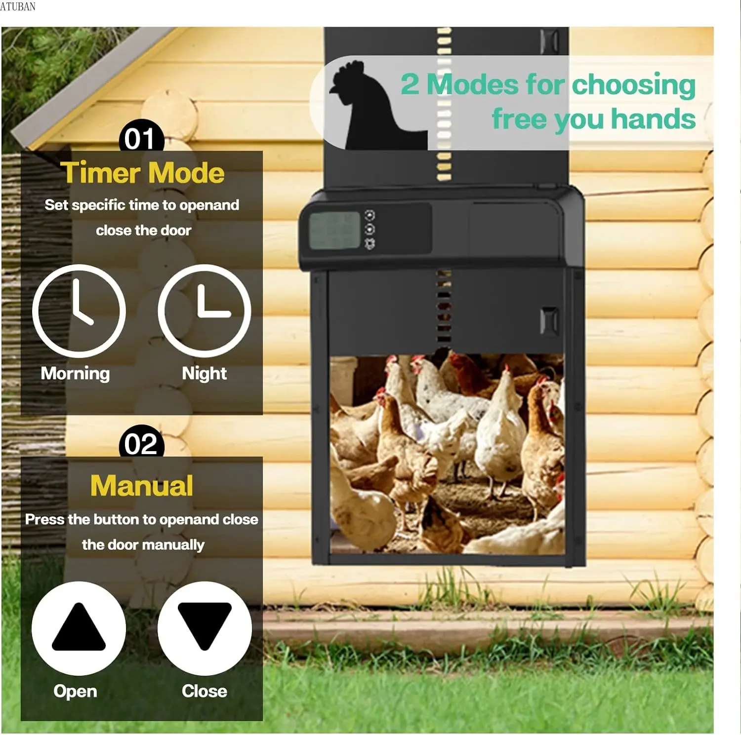 Automatic Chicken Coop Door, Aluminum with Timer,Anti-Pinch Functionality. Electric Chicken Gate Opener for Safe Chicken Rearing