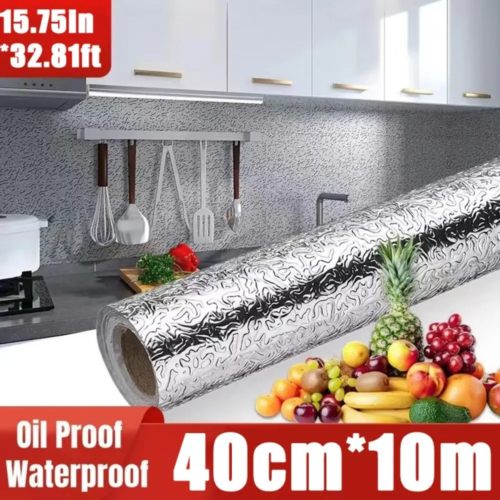 

40 см x 10 м кухонная маслостойкая наклейка ПВХ DIY самоклеящиеся кухонные обои металлическая текстура термостойкие обои для шкафа стены