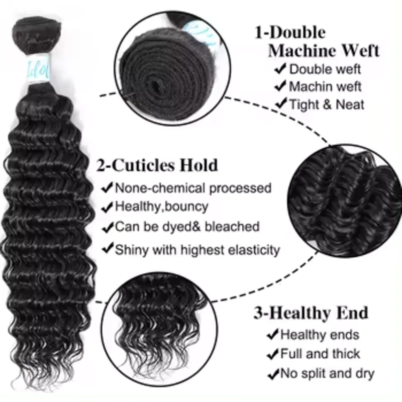 Brazilian Virgin Hair Deep Wave Bundles 100% Human Hair Unprocessed Human Hair Deep Curly Bundles Hair Extensions Natural Color