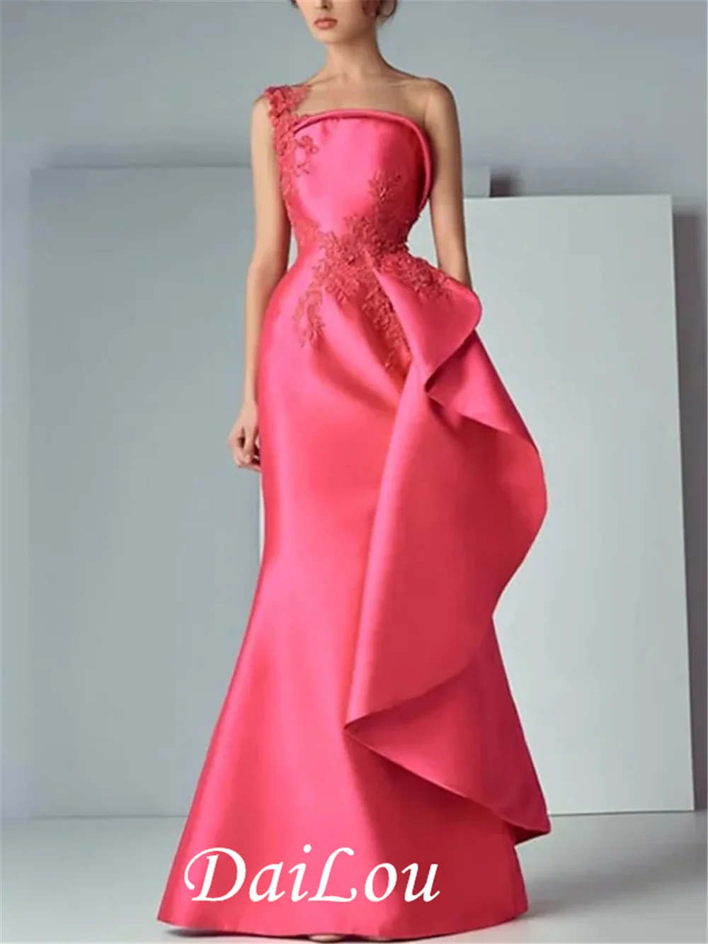 

Mermaid / Trumpet Elegant Floral Engagement Prom Dress Illusion Neck Sleeveless Floor Length Satin with Appliques