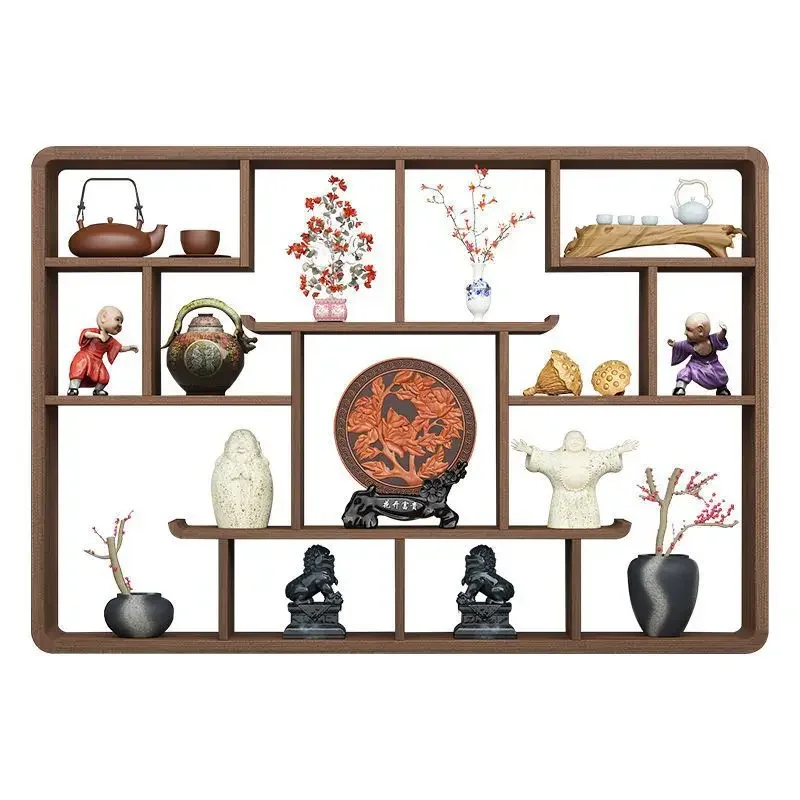 

Solid wood Chinese wall-mounted tea set rack, wall-mounted Duobao Pavilion rack partition