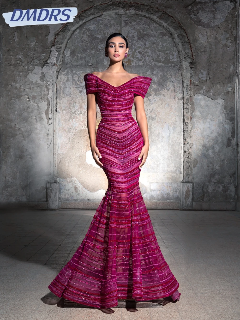 

New Arrival Shiny Beaded Off Shoulder Evening Dress Graceful Mermaid Long Wedding Party Gown Customized Exquisite Prom Dresses