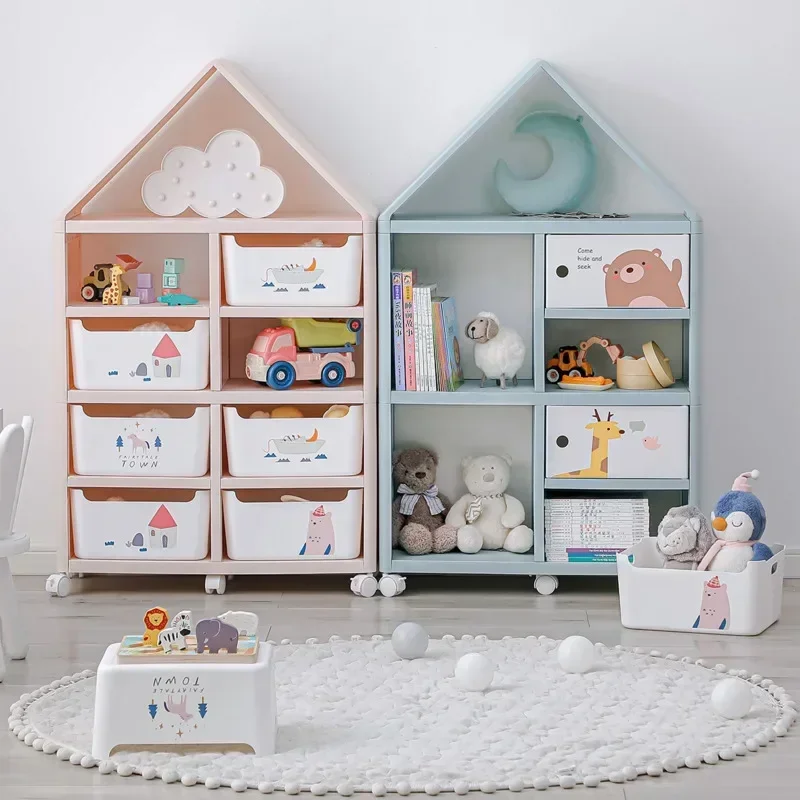 

Book Cabinet Roof Shape Book Shelf Multi-layer Structure Shelf Furniture Round Corner Bookshelf For Children Universal Pulley