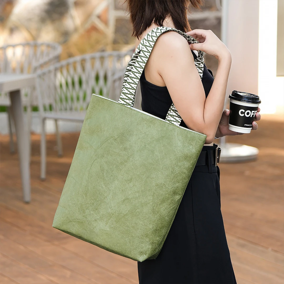 Borsa tote per la spesa in carta Dupont leggera e impermeabile Borsa tote a tracolla di grande capacità Borsa da pendolare ecologica da donna
