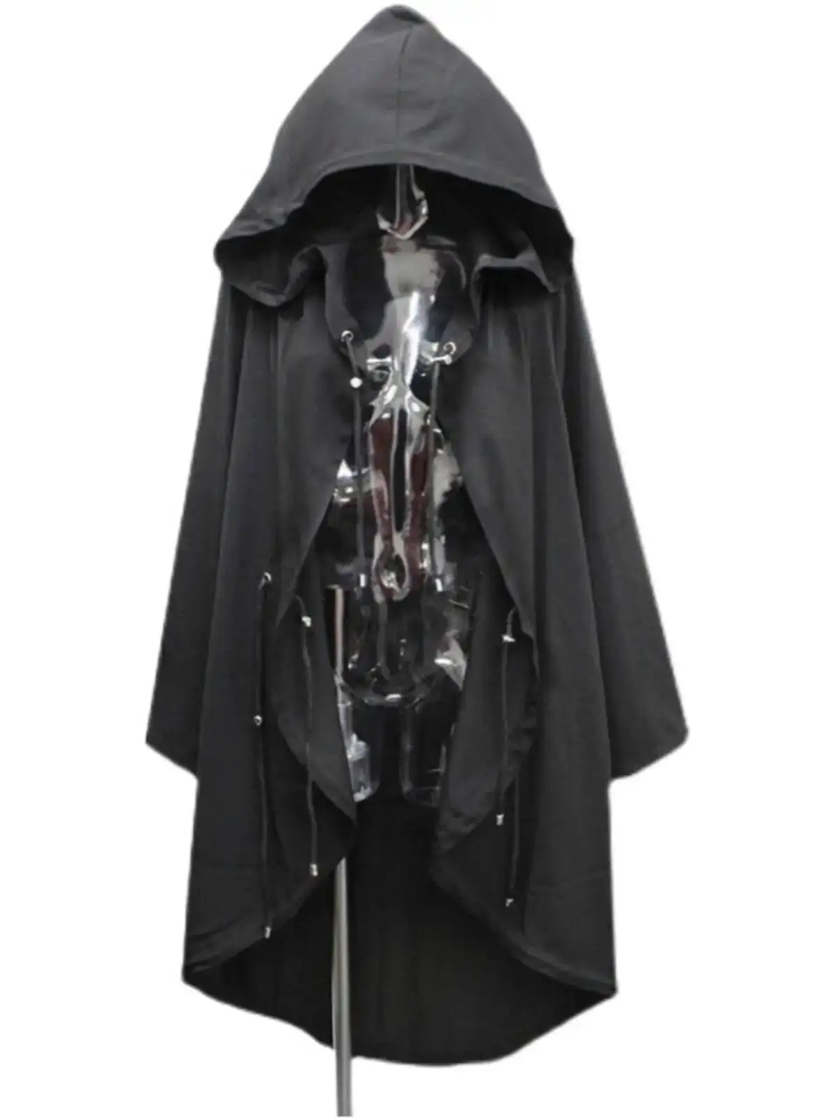 

Gothic Punk Hoodies Trench Unisex Hooded Jacket Top Japanese Harajuku Style Dark Yabi Culture Student Mid Length Coat