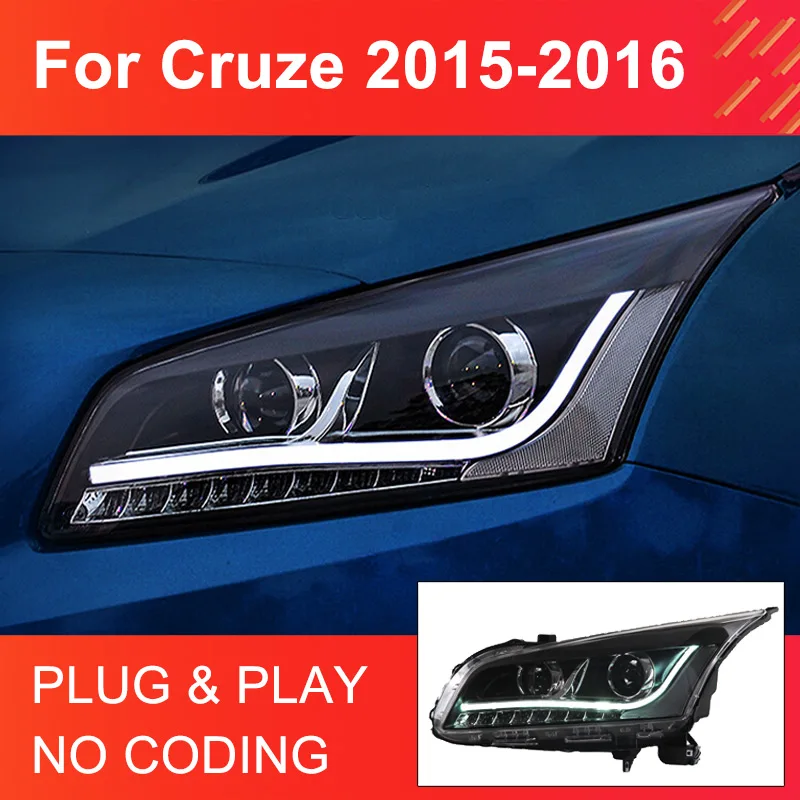 

1 Pair LED Headlight Assembly for Chevrolet Cruze 2015 2016 Headlights Plug and Play LED DRL Running Turning Front Head Lamps