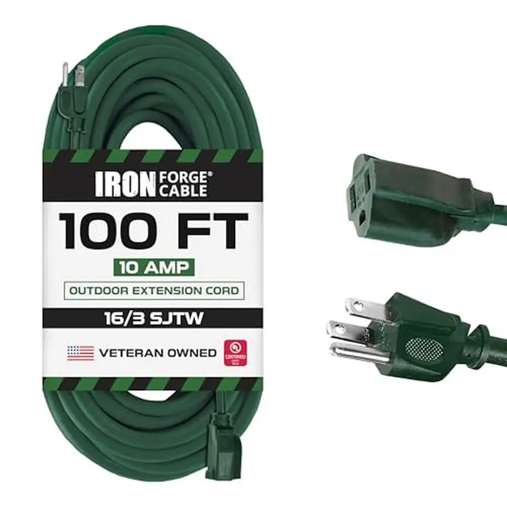 100ft Heavy Duty Weatherproof Outdoor Extension Cord 16/3 SJTW 3 Prong Power Cable Green Ideal Landscaping Appliances Gardening