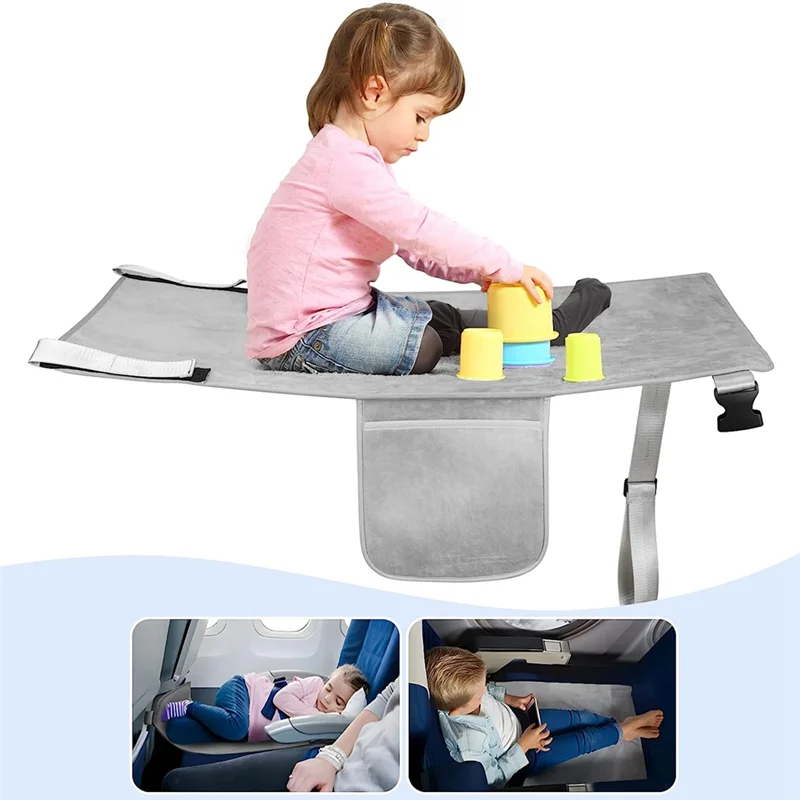 Toddler Airplane Travel Bed, Airplane Footrest Cushion Extender for Kids, Kids Airplane Travel Essentials, Grey