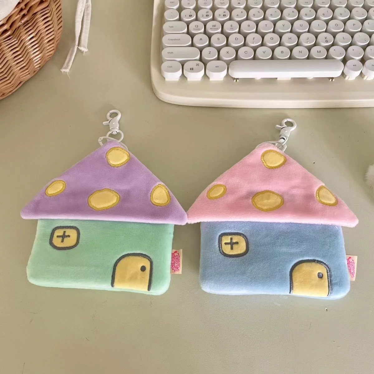 Kawaii Girly Heart Original Pink Blue House Soft Plush Kpop Photocard Holder Photo Card Holder Bag Sleeve pendant Stationery