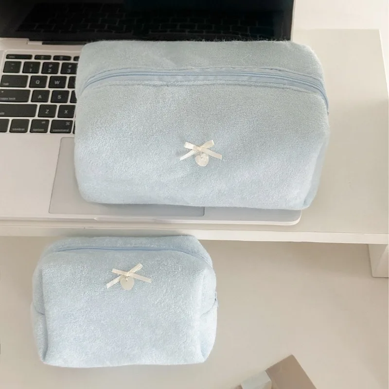 Zipper Solid Colour Makeup Bag Korean Ins Style Large Capacity Cosmetic Case for Home & Travel Soft Washbag Organizer Pouch Bag