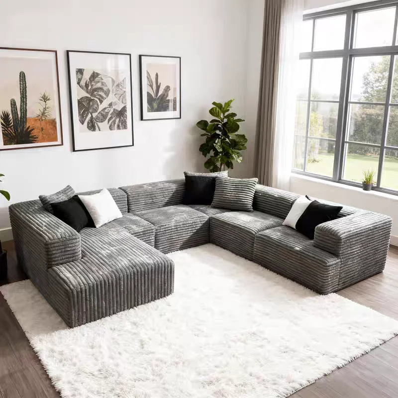 Modern Design Apartment & Hotel Use Compressed Sofa Set *U Shape Boneless Sectional Modular Black Sponge Filled