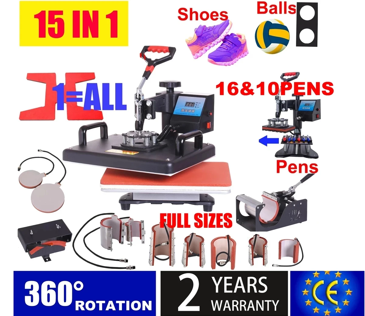 15-in-1-Heißpressmaschine, Sublimationsdrucker/Wärmeübertragungsmaschine, Stift, Wärmepresse für Becher/Kappe/T-Shirt/Schuh/Flasche/Stift/Fußball