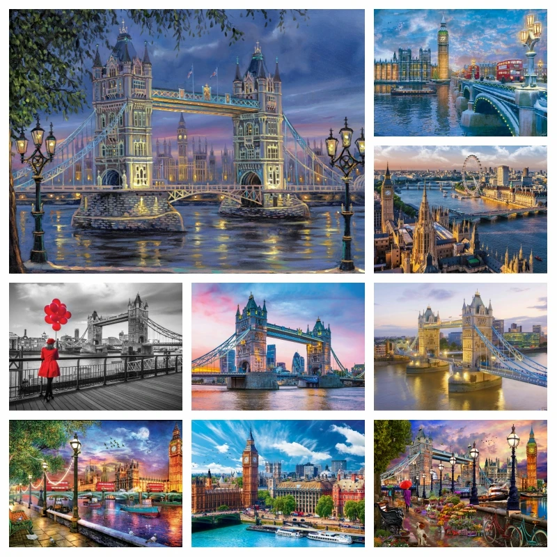 

London Tower Bridge And Big Ben Diamond Embroidery Painting Cross Stitch Art Westminster Sunset Scenery Mosaic Kit Home Decor