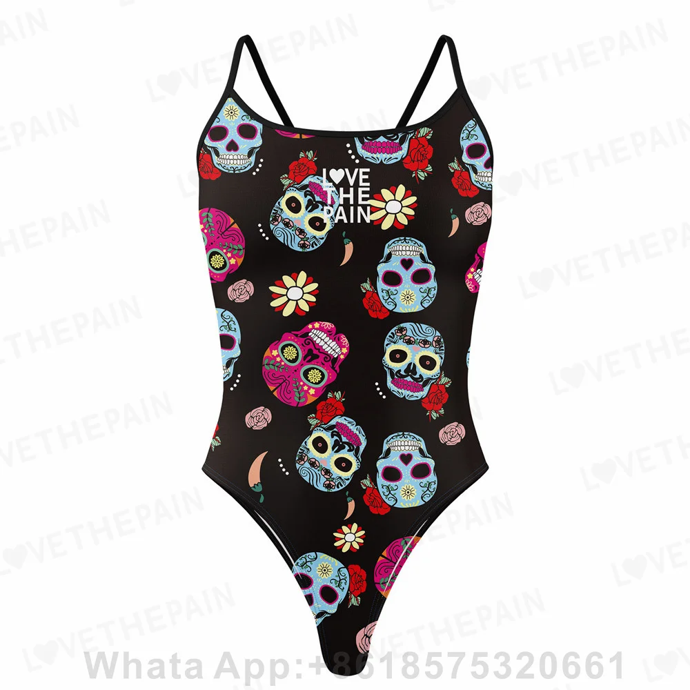 Love The Pain One Piece Swimsuit Thin Straps Versatile V-back Women's Swimwear Bikini Sexy Sports Triathlon Training Swimsuit