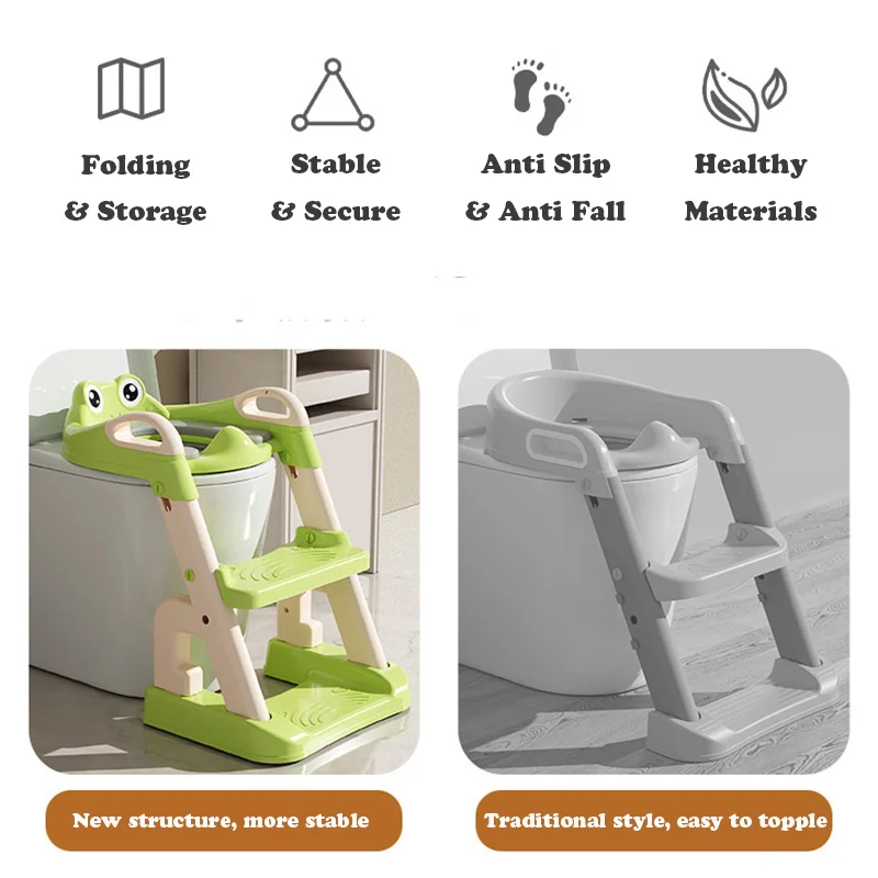 Asiento de inodoro portátil para niños, orinal de rana de dibujos animados, orinal para bebé, escalera de entrenamiento, orinal para niños