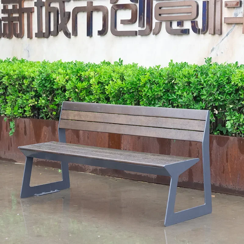 Park Chairs Outdoor Leisure Benches Square Garden Landscape Seats Durable Metal Wood Public Park Bench for Patio Yard Decor