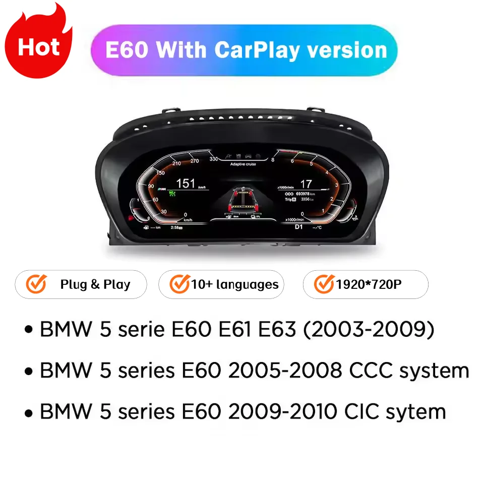 12.3‘’ For BMW 5 Series E60 E61 E63 E64 2003-2010 Digital Cluster Dashboard Auto LCD Paneel Speedometer Virtual Cockpit Voor