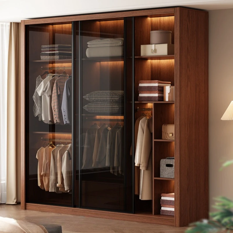 

light luxury large clothes closet sliding door bedroom high-end transparent wardrobe wood household armario de ropa Furniture