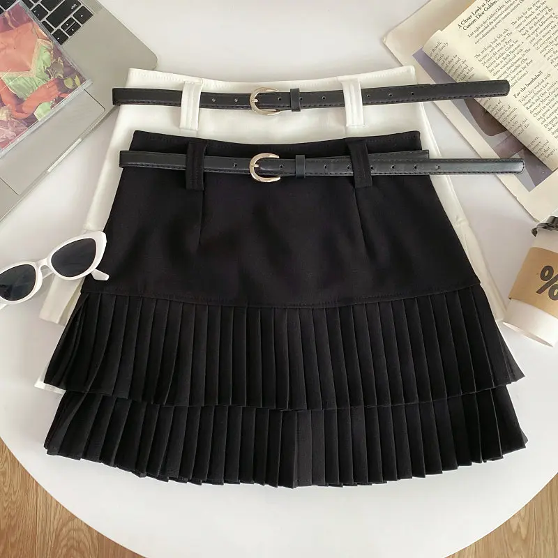 

Женская черная готическая мини-юбка в стиле Y2K, плиссированная мини-юбка А-силуэта с высокой талией в стиле преппи с поясом для женщин, весна-лето 2026