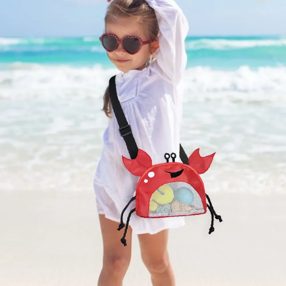 2024 Summer Kids Travel Beach Mesh Bag Visible Cartoon Crab Toy Storage Bag Children Shell Collecting Cute Animal Zipper Handbag