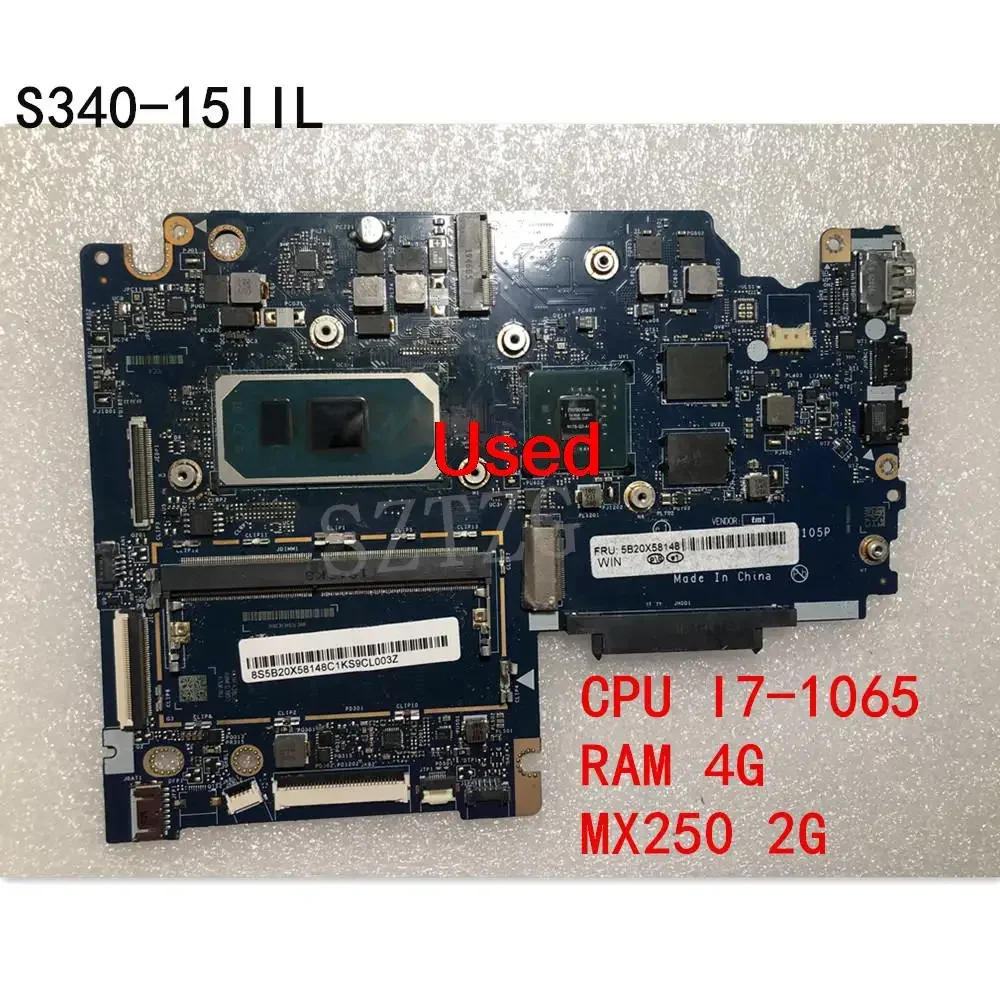 for Lenovo Ideapad S340-15IIL Laptop Motherboard With CPU I7-1065G7 RAM 4G GPU RX250 2G FRU 5B20X58148