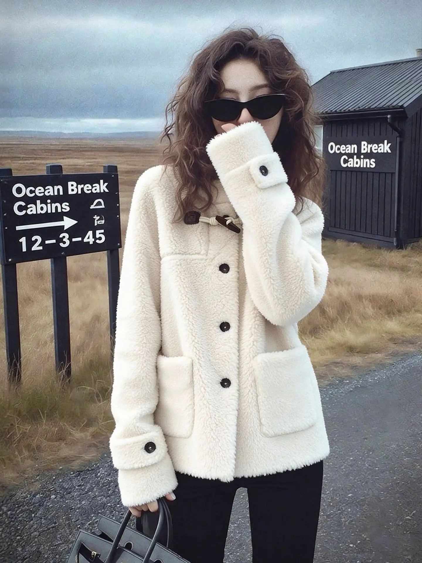 

Корейская свободная куртка из овечьей шерсти, повседневная, для города, женская, модная, весенняя новинка, для ежедневного отдыха, с высокой талией, длинный рукав