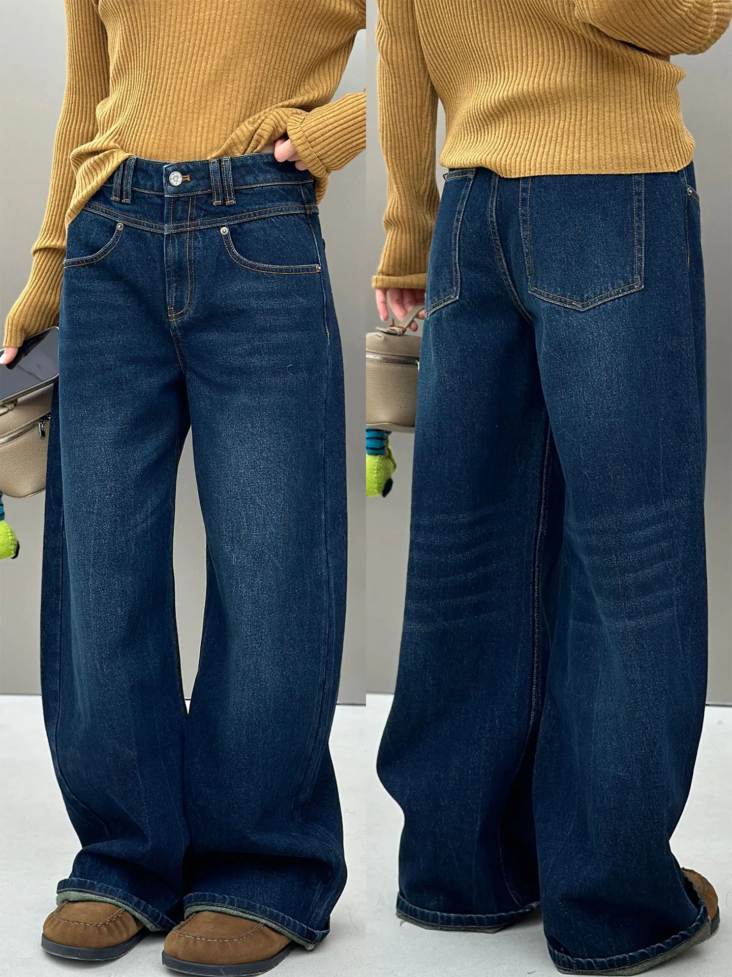 

Джинсы Bodhl с высокой талией и широкими штанинами, утягивающие джинсовые брюки в стиле ретро, хлопковый материал, застежка-молния, весенне-осенние женские джинсы