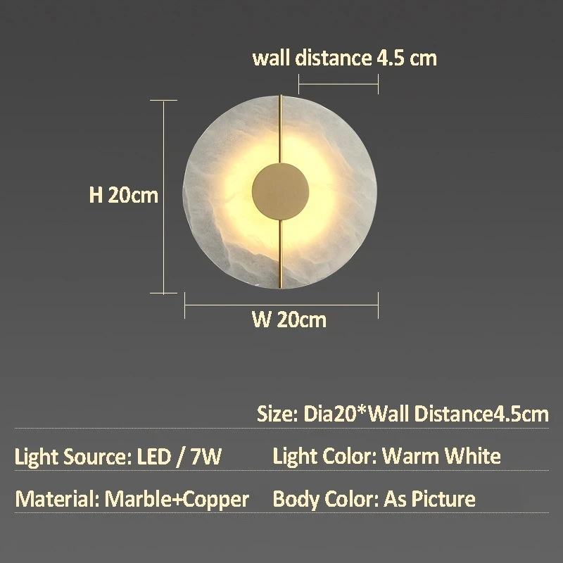 Lámpara de pared blanca redonda creativa de mármol Led moderna de 7W, luz decorativa europea de lujo para sala de estar, dormitorio, mesita de noche, pasillo de Hotel