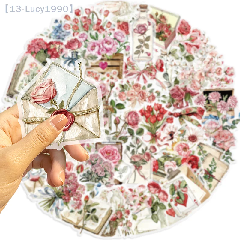 50PCS Waterproof Transparent PET Booklet Flower Material Decorative Guitar Notebook Ink Flower Stickers Pack