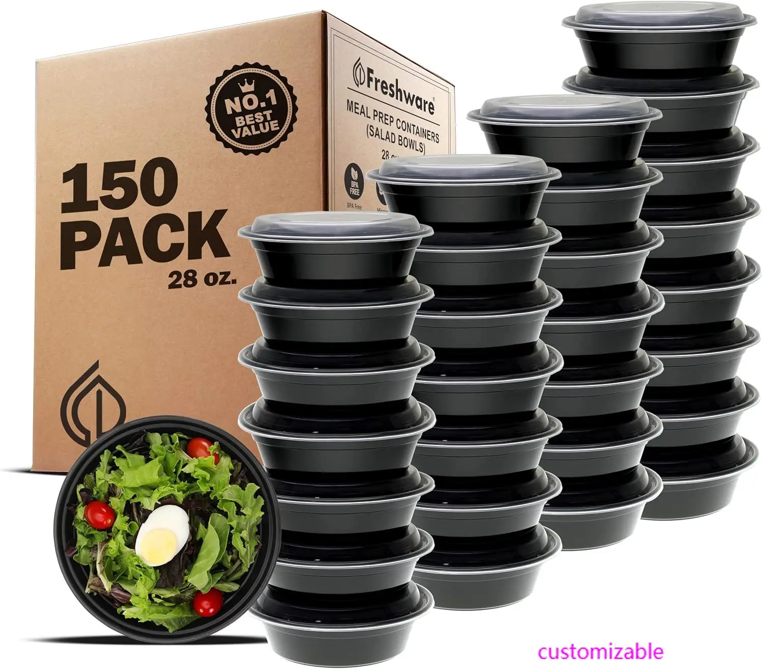 

Meal Prep Containers with lids [150 Pack] Food Storage Containers, Bento Box, BPA-Free, Stackable, Microwave