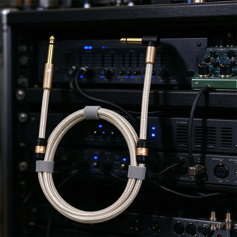 GOLLEY LION Guitar Cable Electric Instrument Bass AMP Cord for Electric Mandolin, Pro Audio (Right Angle to Straight, Gold)