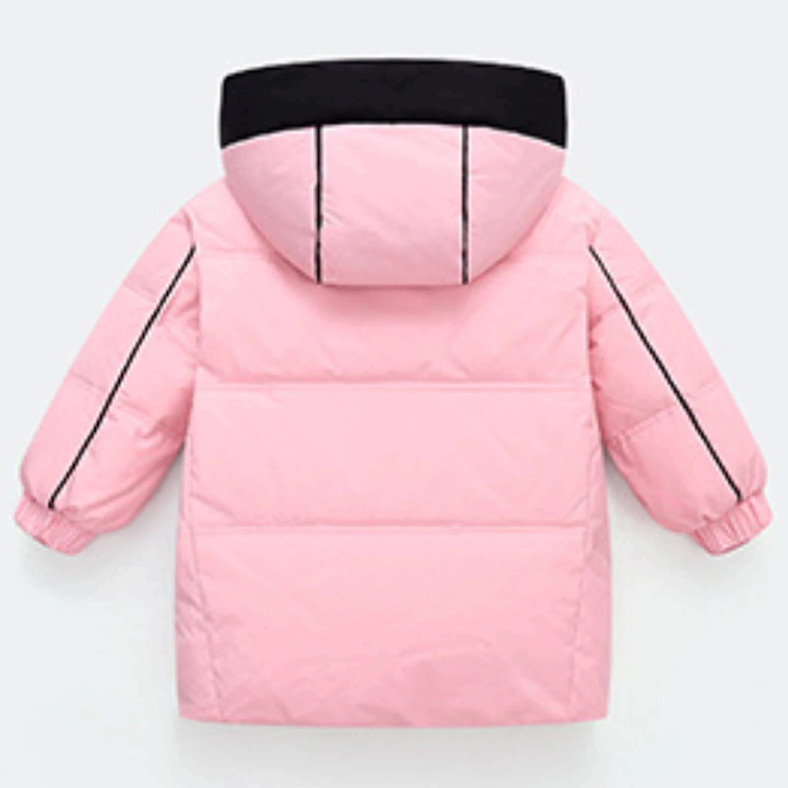 Girls Hooded Winter Puffer Coat,Kids Mid-Length Windproof Down Jacket,Color Contrast Warm Snow Parka with Pockets,Boys Down Coat