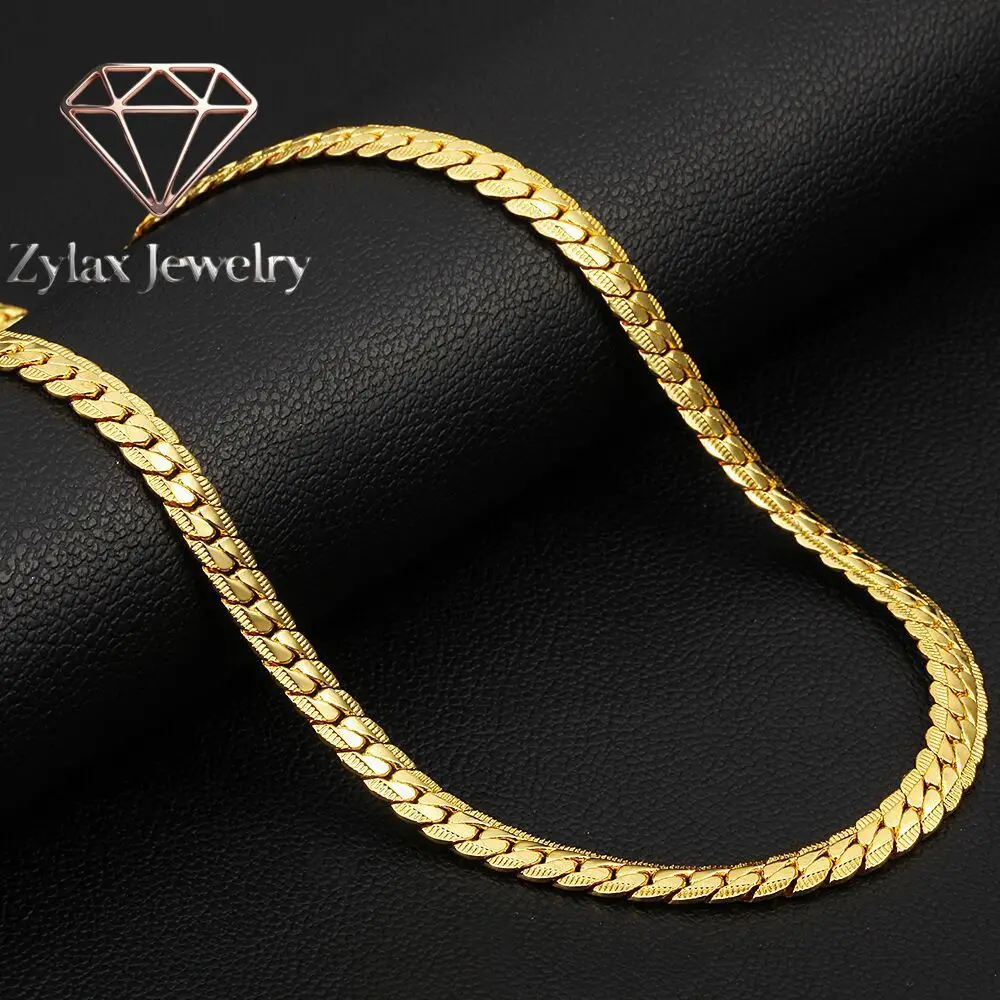 

Zylax Jewelry Luxury 24K 9999 Pure Gold real gold 5MM Full Snake Bone Necklace Clavicle Chain