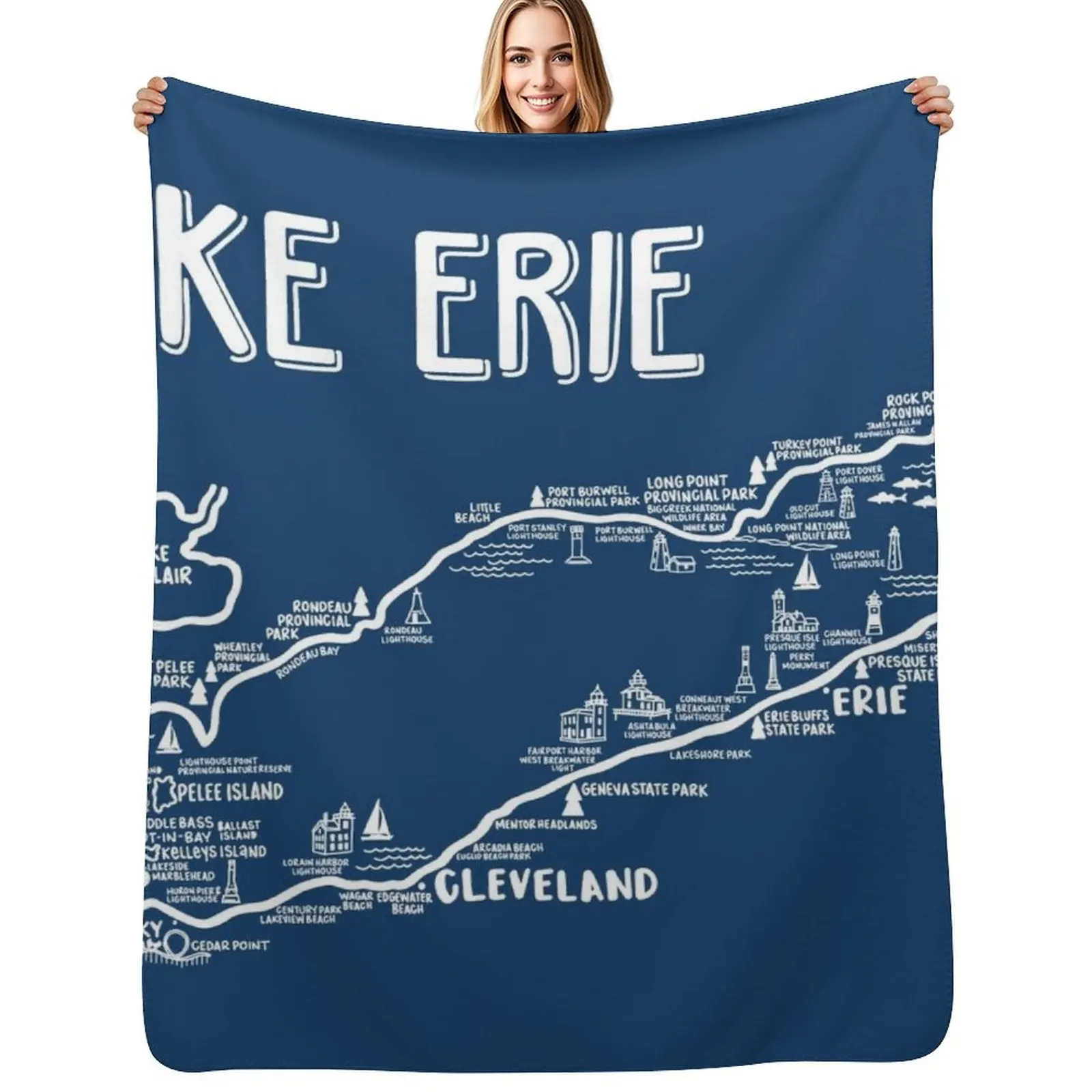 

Lake Erie Map Throw Blanket Camping Comforter Sofa Throw heavy to sleep Blankets