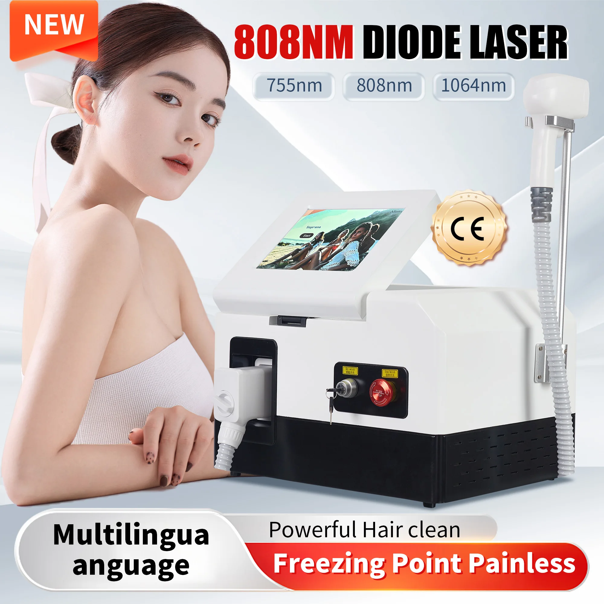 Hair Removal Device Semiconductor  Three Wavelengths 755nm 808nm 1064nm with Ice Cooling Painless Hair Removal System 4000