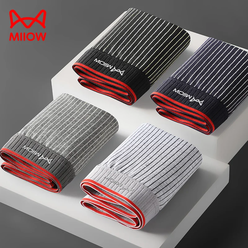 MiiOW 3/4Pcs Striped Panties Boxershorts Men Underwear Organic Cotton Boxer Shorts Antibacterial Seamless Underpants PLUS 5XL