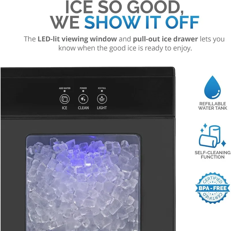 Newair Nugget Ice Maker Countertop - 44lbs/Day, Countertop Sonic Ice Machine, Self-Cleaning & Refillable Water Tank