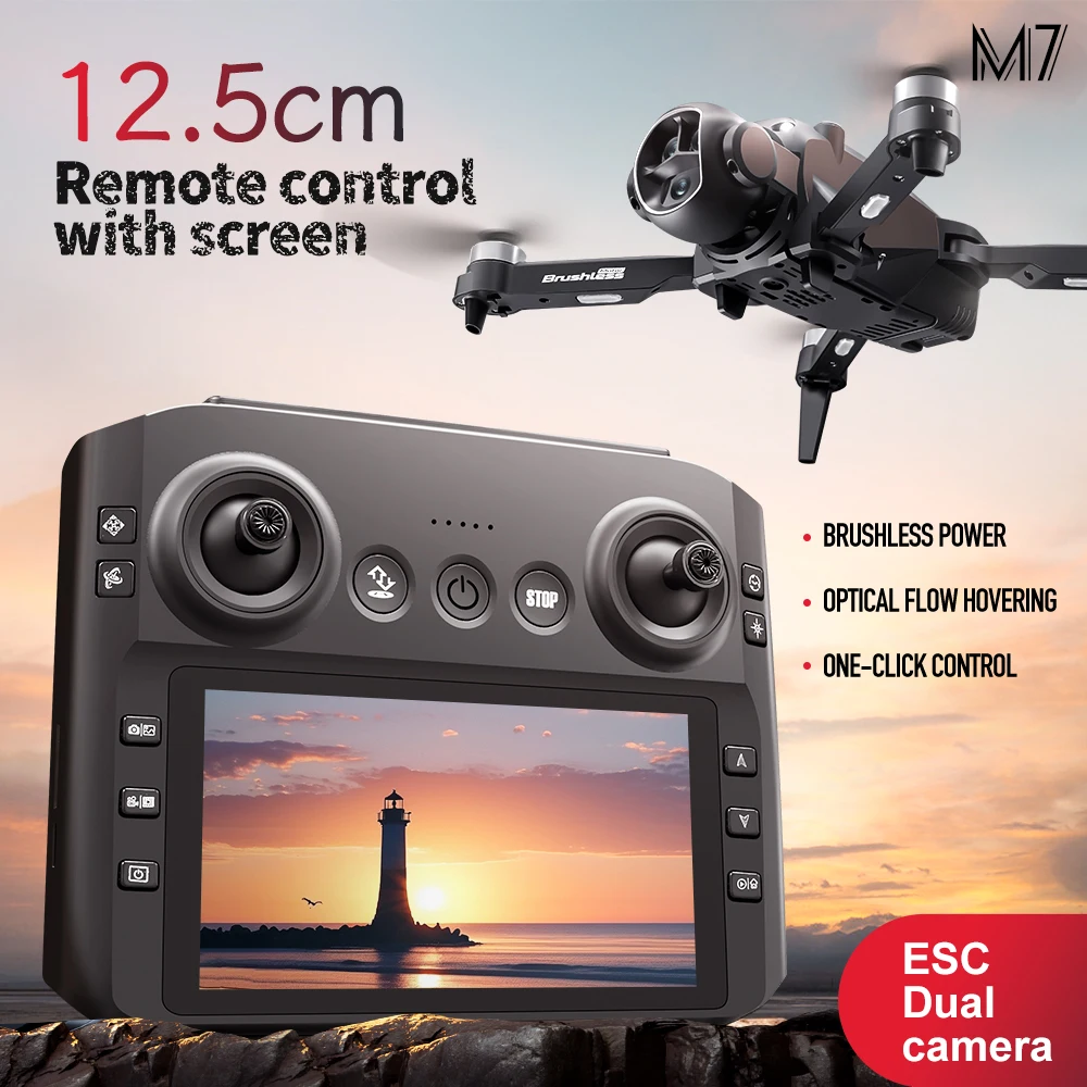 2025 novo drone m7 com tela grande 4 eixos wifi fpv 4k câmera hd sem escova rc quadcopter dobrável drone fotografia aérea presentes