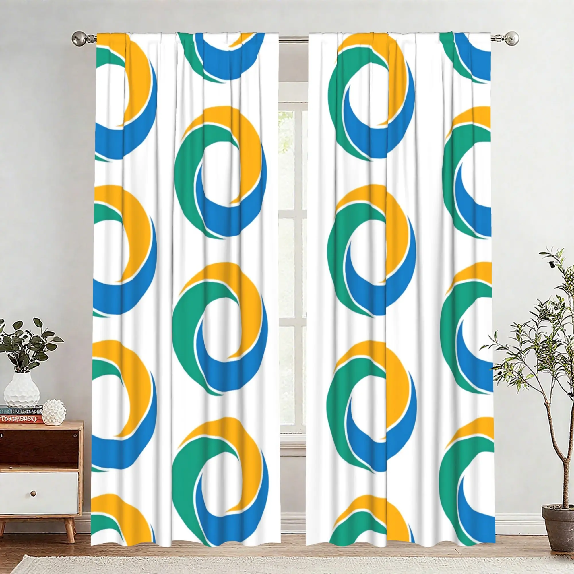 Stylish Abstract Geometric Window Curtains Pair Yellow Blue Modern Design Living Room Home Decor Curtain Panel Set 2pcs