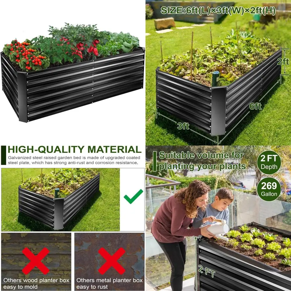 

Large Outdoor Metal Raised Garden Bed Kit, 6x3x2ft Tall Galvanized Planter Boxes for Durable Gardening