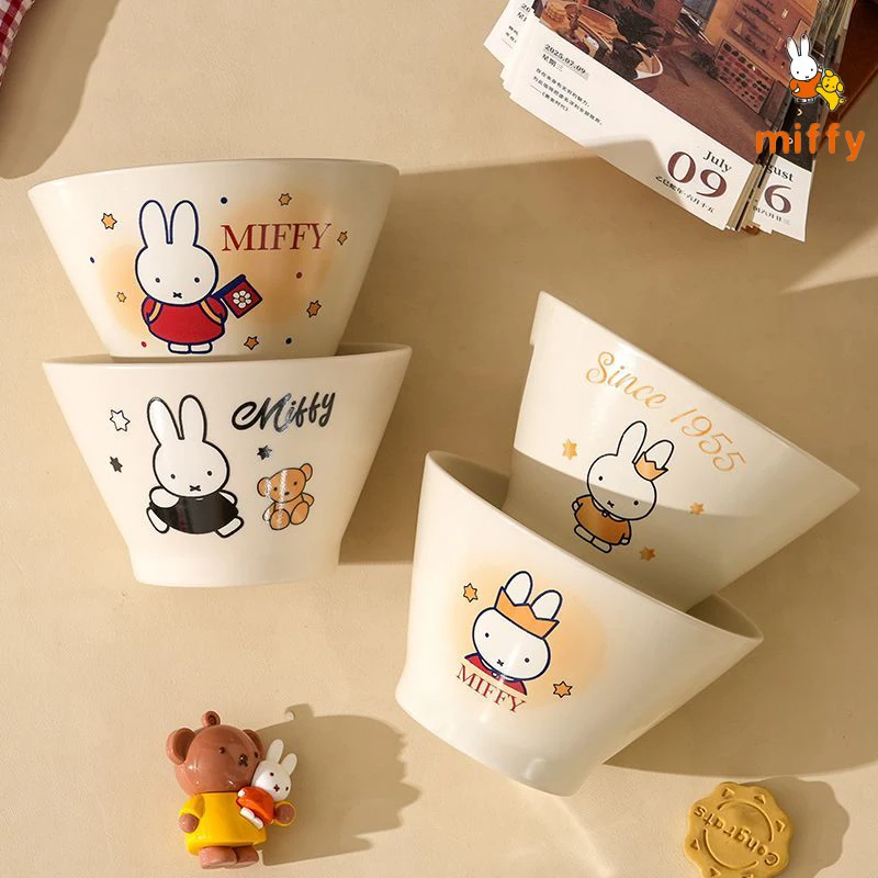 

Керамическая миска Kawaii Miffy 450 мл, креативная миска в виде бамбукового колпака, кухонная посуда в стиле аниме, идеальный подарок для девочек