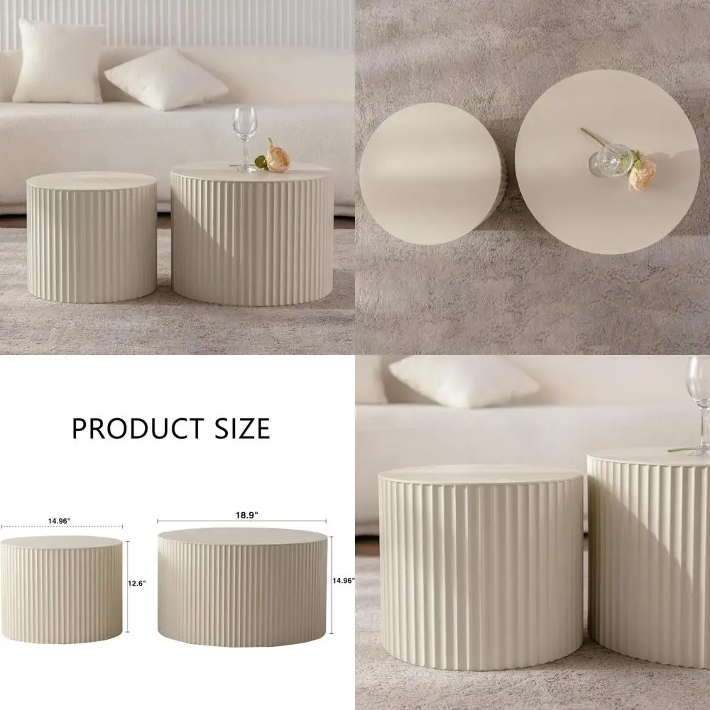 Kevinplus moderne nestbare salontafelset, 2-delig cirkelhoutontwerp voor woonkamer, klaar voor gebruik