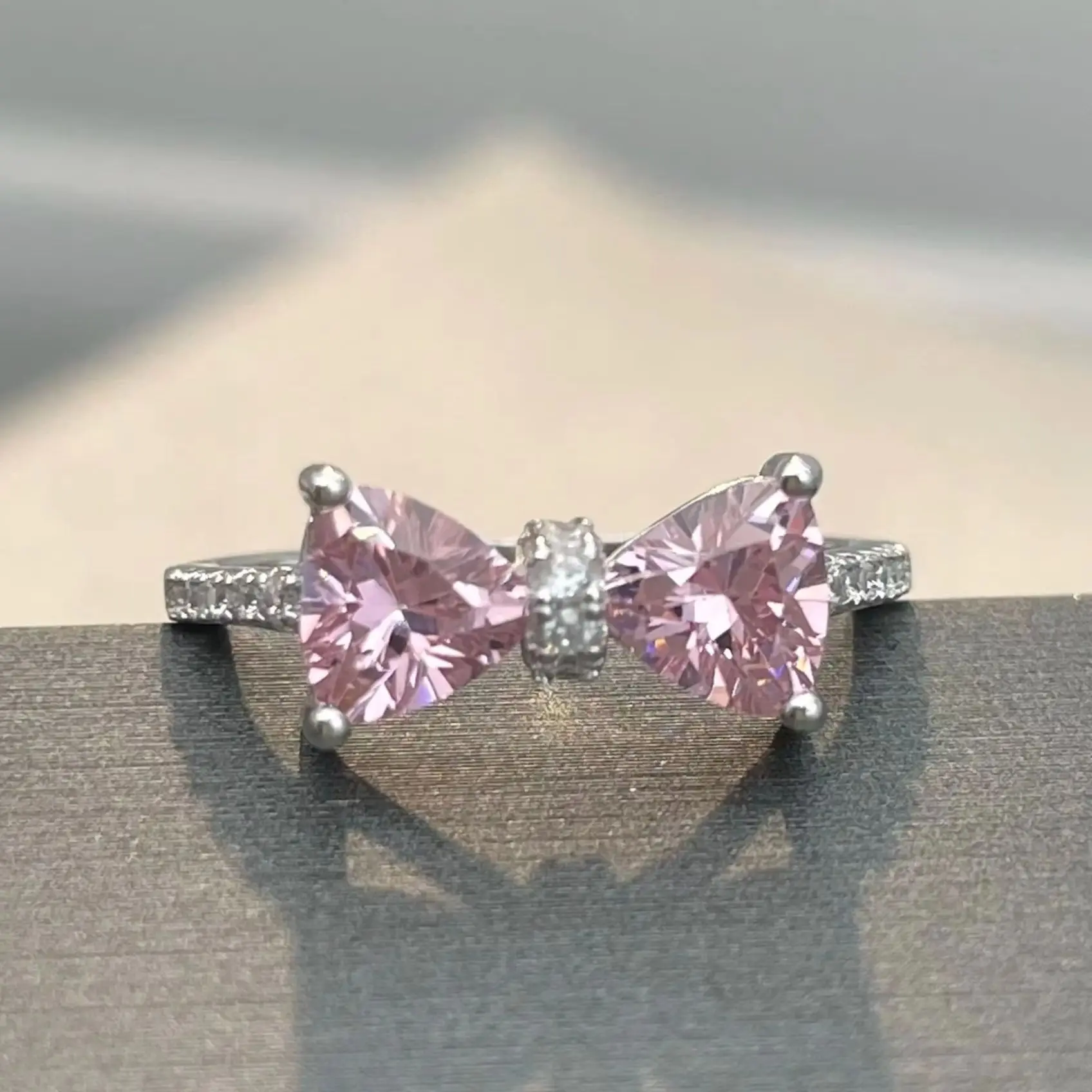 MINWEEN Vintage Designer Bow Ring for Women 925 Sterling Silver with 5.6mm Pink Lab Diamond Luxury Wedding Engagement Ring