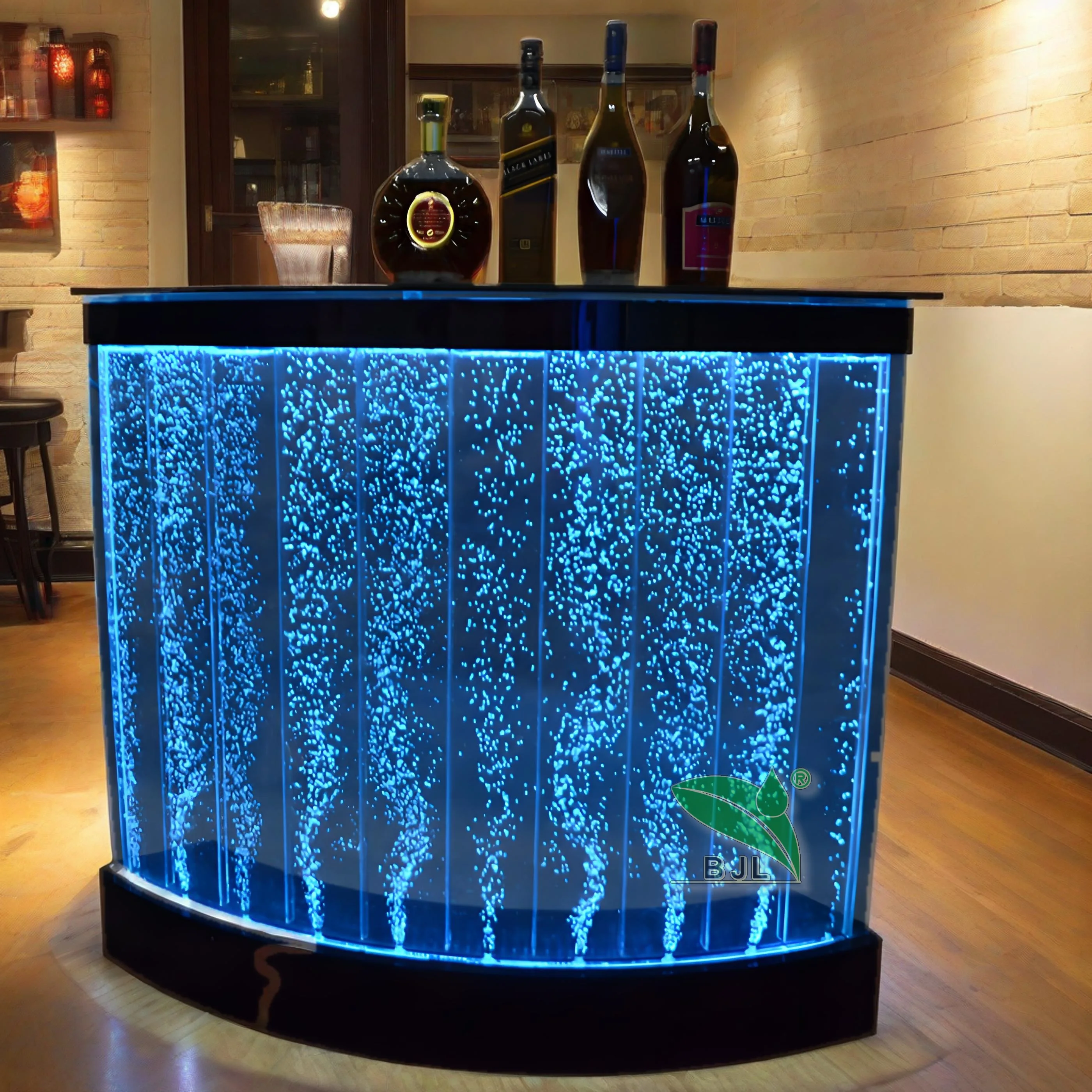 Customization.Home Bar Furniture Led Light up Color Changing Acrylic Bubble Water Wall Panel Modern Curved Small Table Bar Count