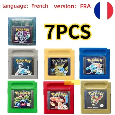 funNew GBC Game Cartridge 16 Bit Video Game Console Card Pokemon Red Yellow Blue Crystal Gold Silver FRA Version French Language